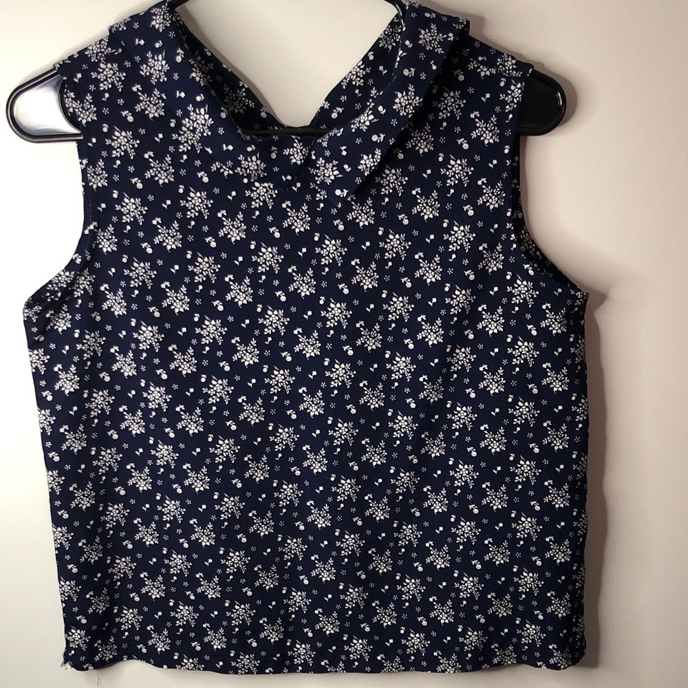 Navy Blue Floral Sleeveless Top
